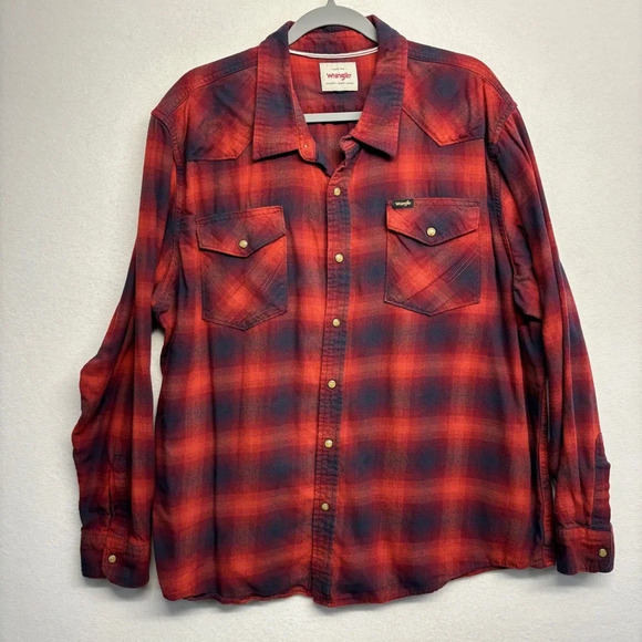 Wrangler Snap Front Cotton Shirt Red XXL Men's Plaid Check - Picture 1 of 6
